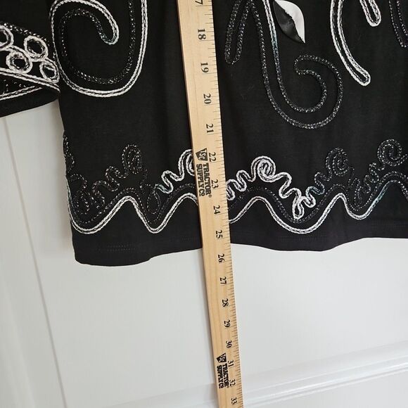 Once Again Women's  Large Black & White 3/4 Sleeve Pullover Top Fancy Dressy‎ - Picture 7 of 8